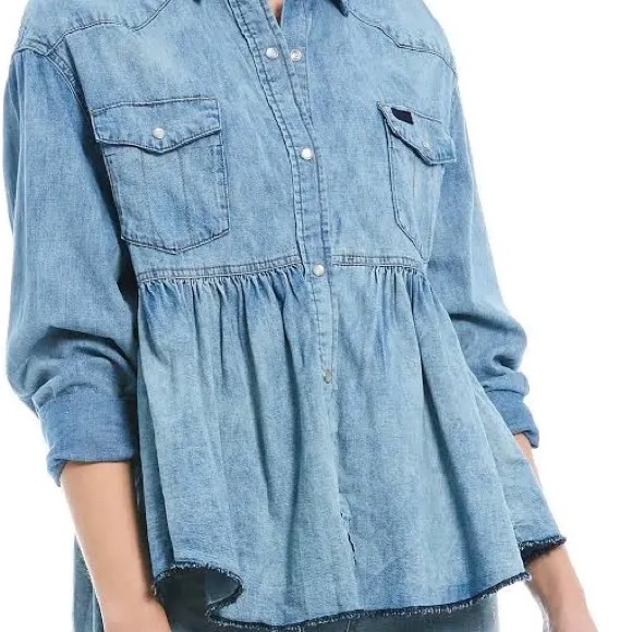 *NWT* FREE PEOPLE Dylan Babydoll Ruffle Buttondown in Chambray — XS - Picture 6 of 9